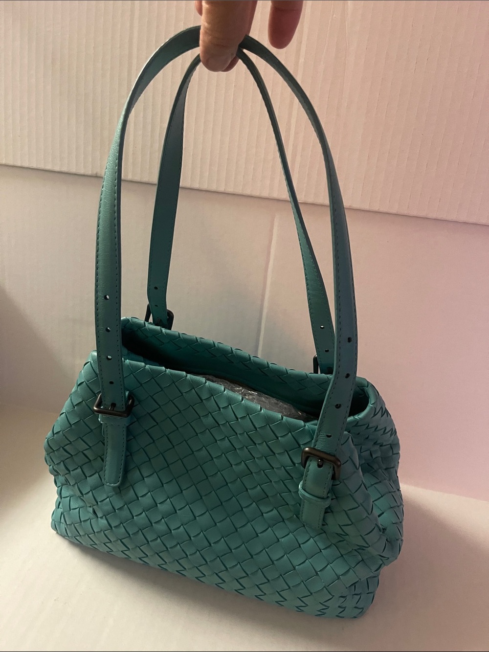 Bottega Veneta Teal Woven Shoulder Bag - Picture 2 of 6